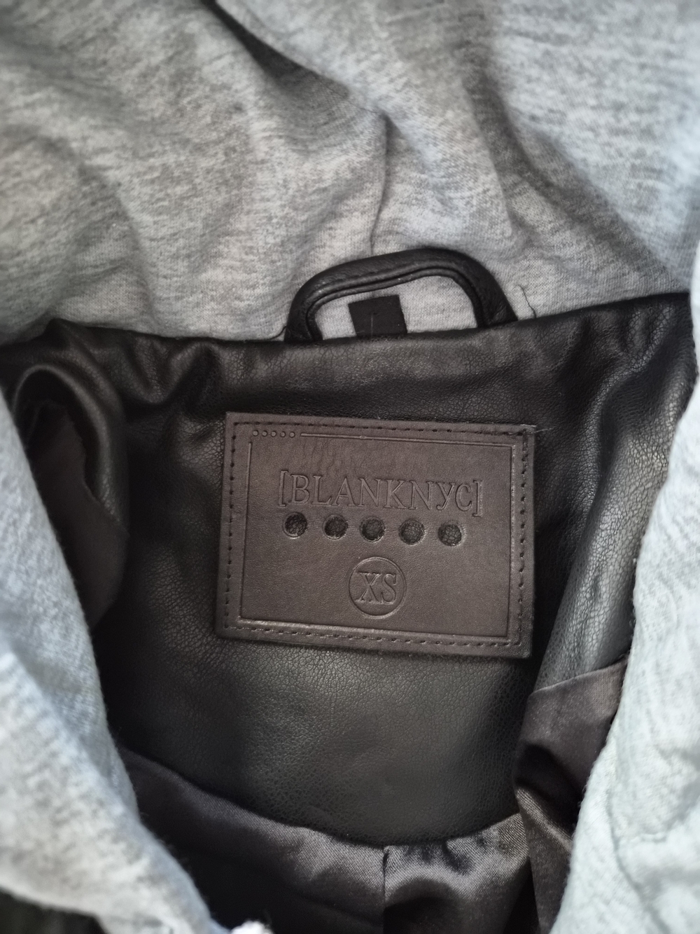 [BLANKNYC] Black Faux Leather Hooded Moto Jacket - Size XS - Picture 5 of 16